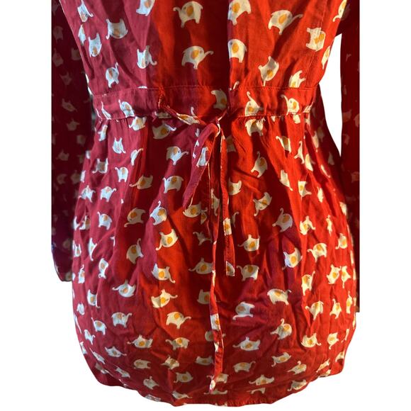 M ModCloth Red Safari As I Can See Elephant Printed Button-Down Shirt Blouse Top - Picture 5 of 7